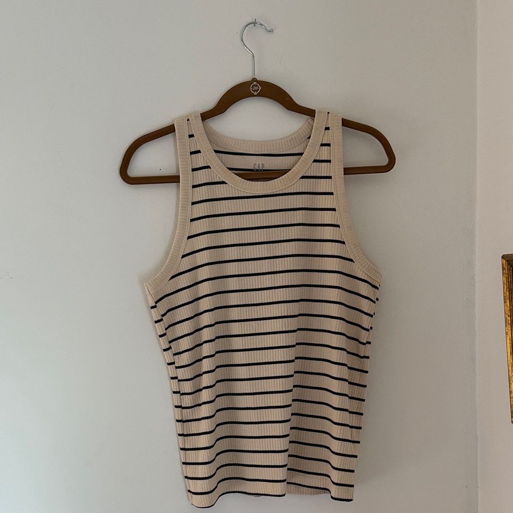 GAP Black and Cream Striped Tank Top